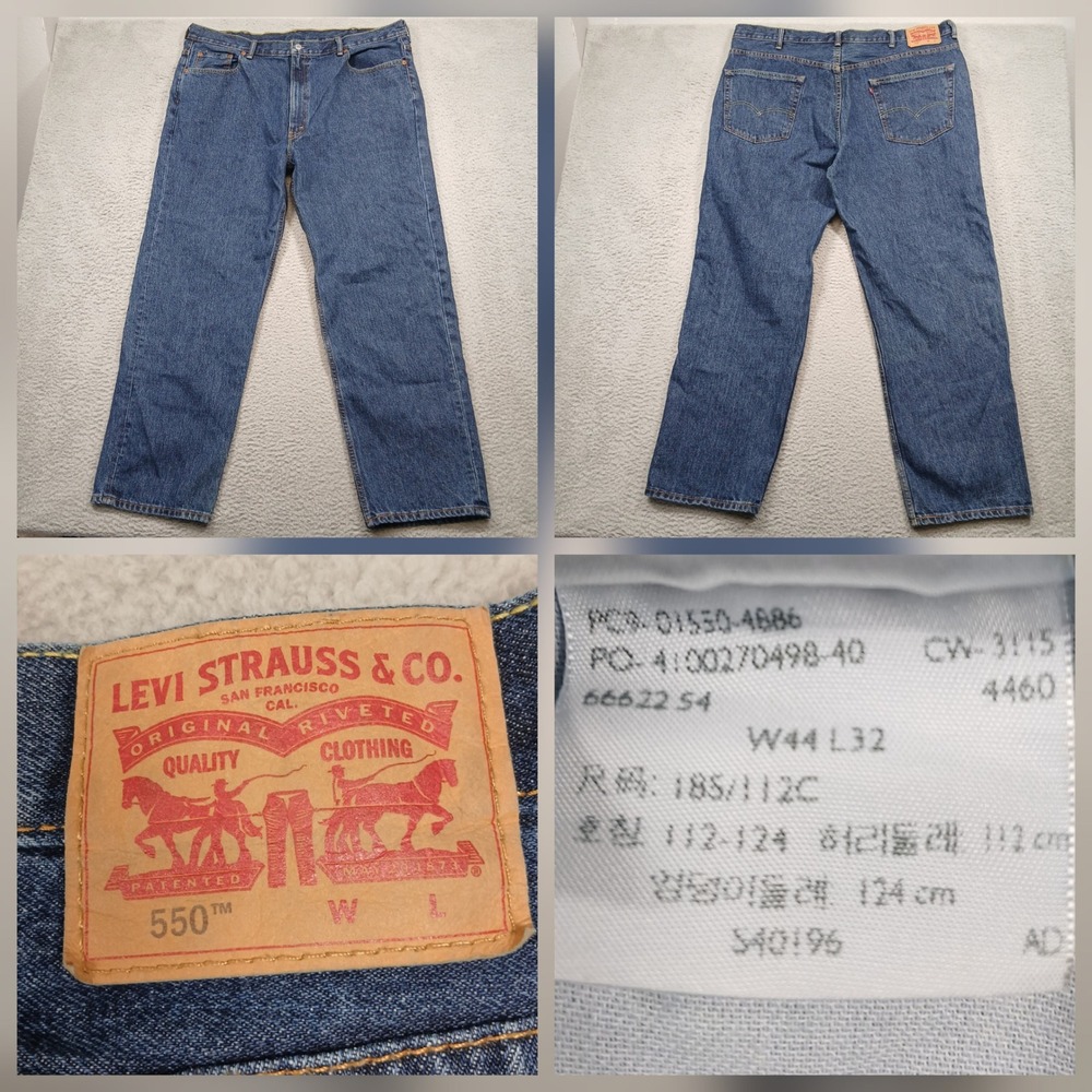 Levi's 550 Jeans Men's 44x32 Relaxed Fit Blue‎ Denim Classic 5-Pocket
